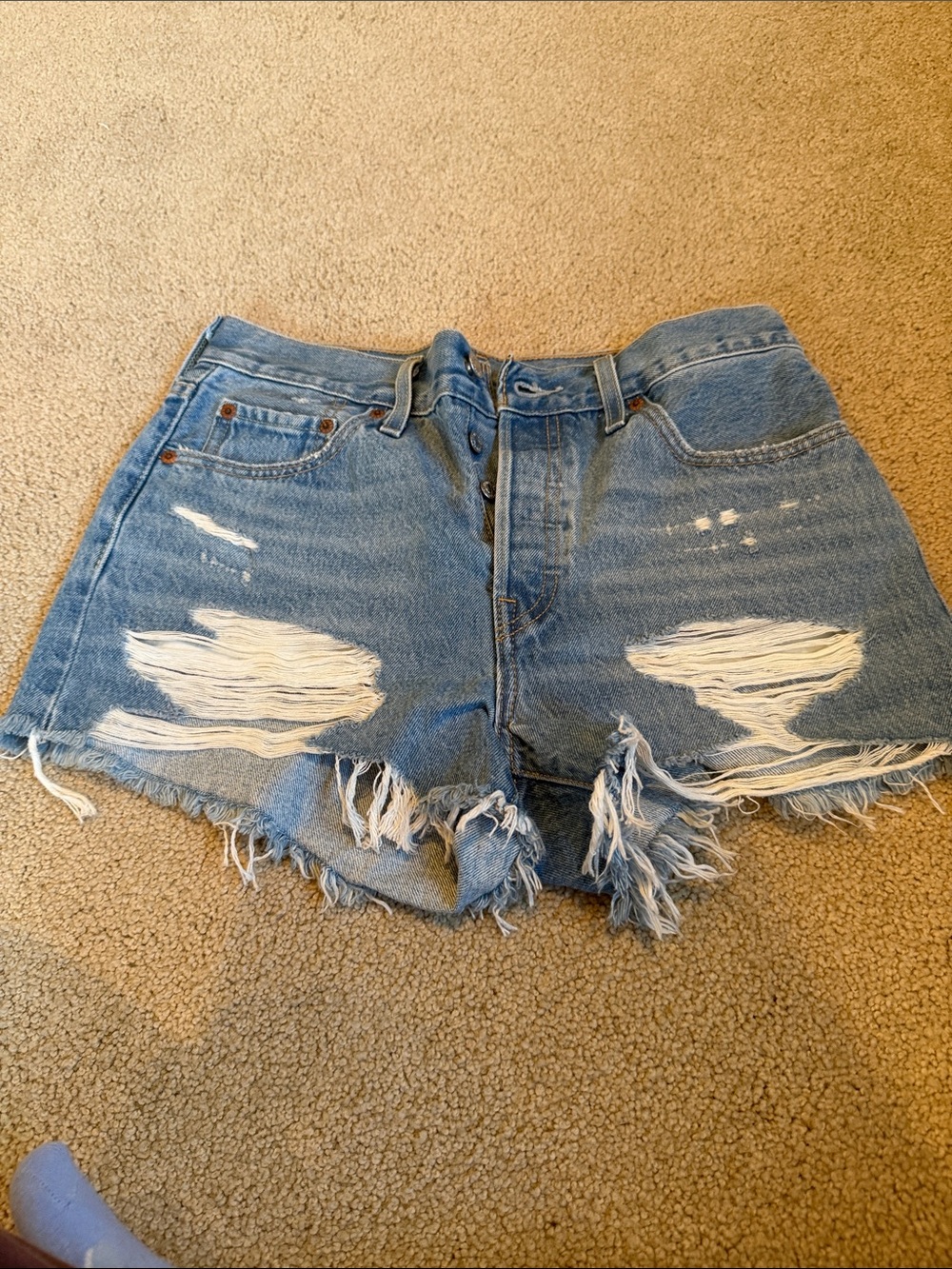 Levi's Light Blue Distressed Frayed Jean Shorts